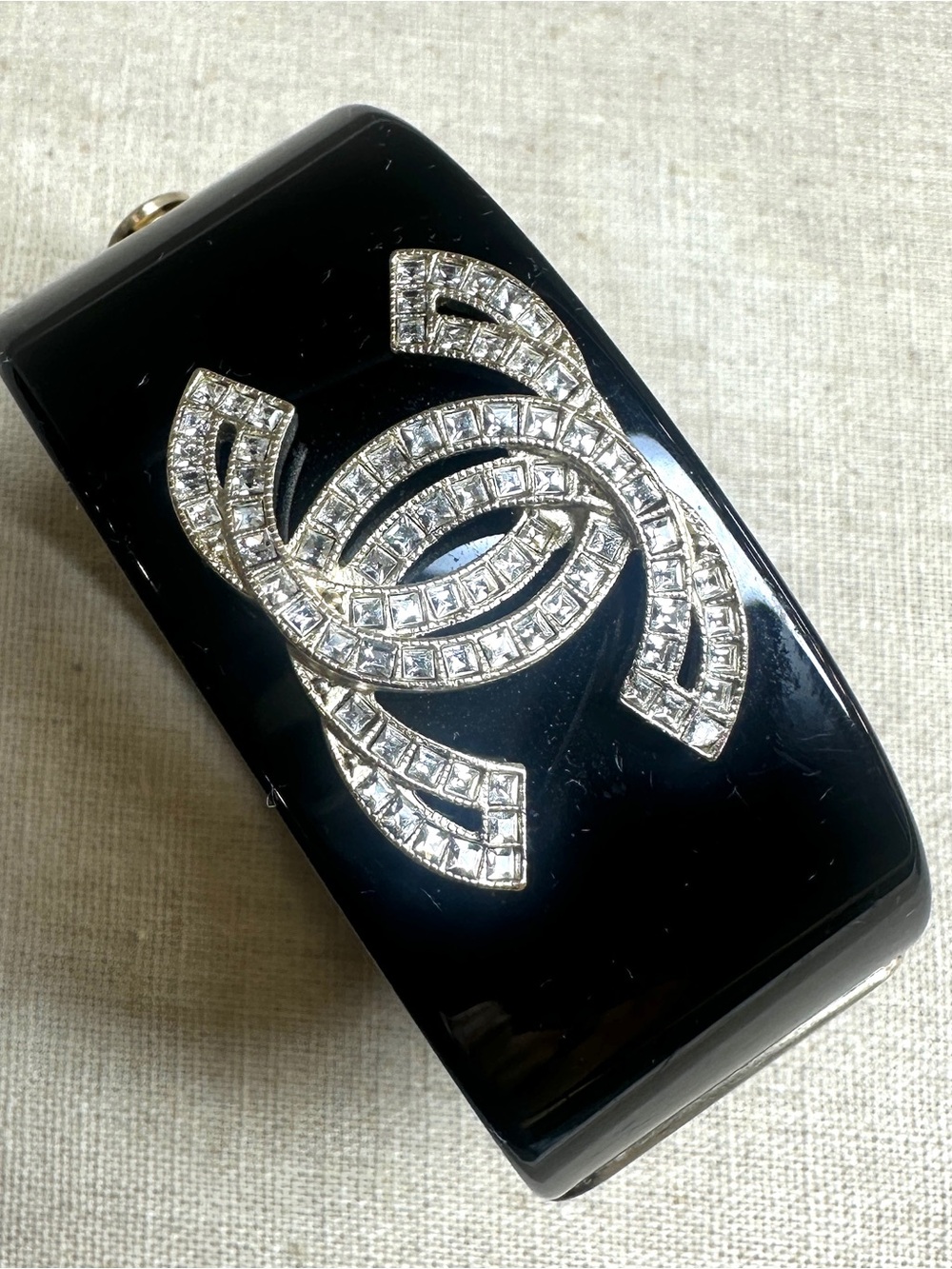 CHANEL Black Resin and Crystal CC logo cuff Spring 2011